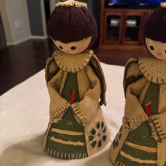 Lot of 3 Vintage 1960's Burlap Cardboard Angels Christmas Taiwan Folk Art Cute - Picture 2 of 6